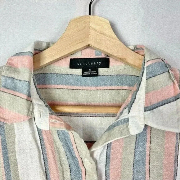 Sanctuary Borrego Tie Front Short Sleeve Striped Shirt S - Picture 4 of 4